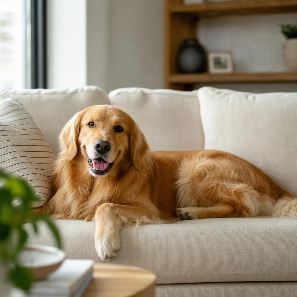 Cachorro descansando em casa durante hospedagem