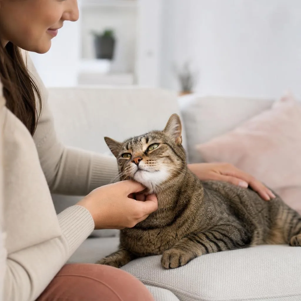 Pet sitter cuidando de um gato em casa